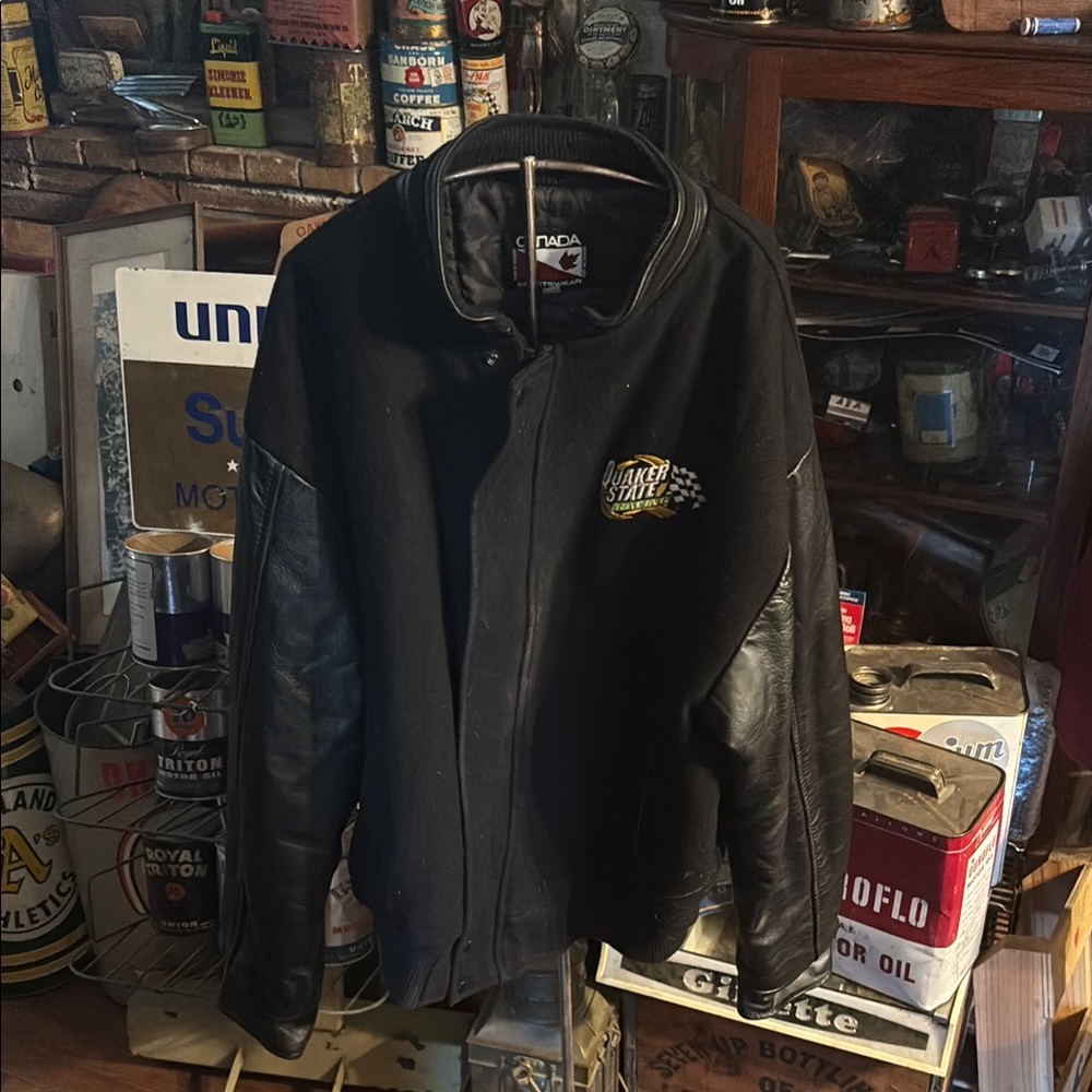 Black Bomber Quaker state racing Jacket with Zipper Details